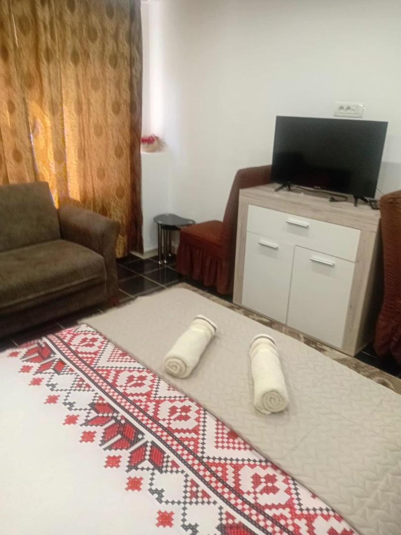 Cameră cu televizor cu ecran plat și pat cu ștergar tradițional