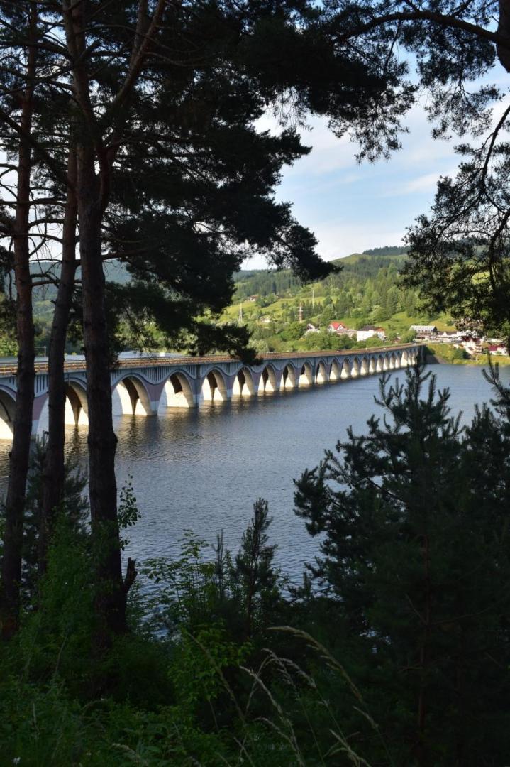 Lacul vara, cu un viaduct lung peste apă